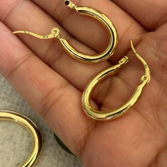 RFM Gold Tone Hoop Drop Earrings Convertible Changeable - Picture 3 of 11